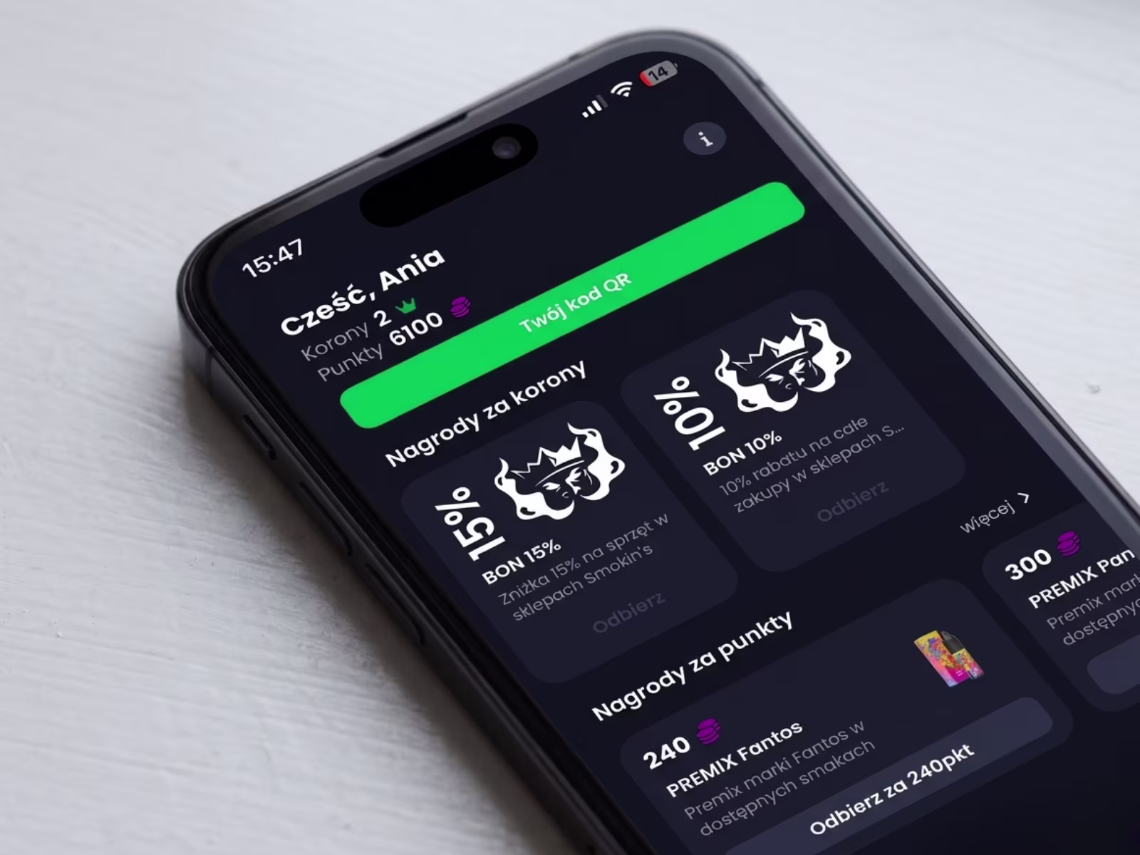 Smokin’s Loyalty App interface